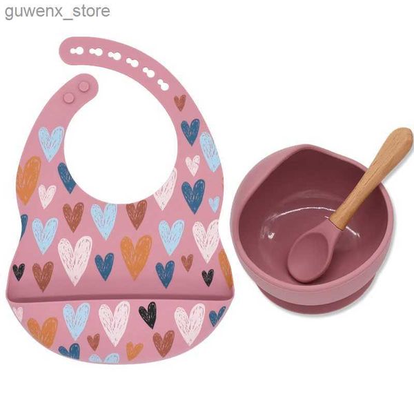 Bibs burp panni 3pcs/set bavaglini cucchiai cucchiaio di grado cibo silicone piastra impermeabile per bambini di alta qualità per bambini di alta qualità per alimentare BPA Y240412