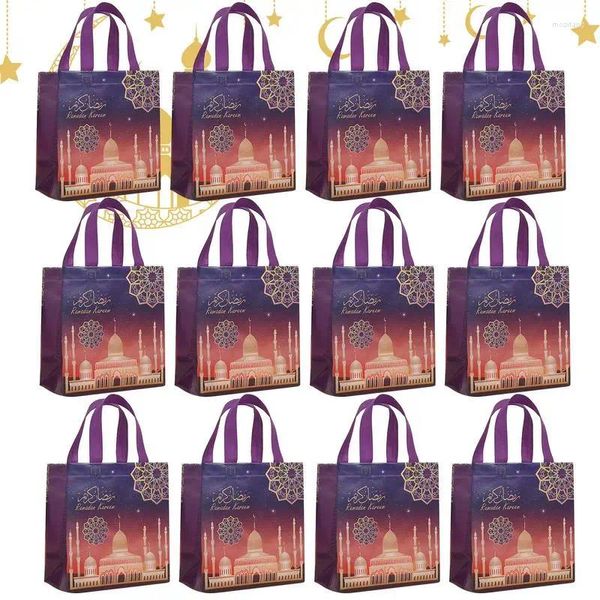 Weihnachtsdekoration Eid Tasche mit Griff 12pcs Party Aufbewahrung Nicht gewebter Taschen für Themen Dekorative Totes Griffe Schokoladen Süßigkeiten