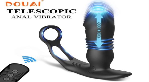 Sex Toy Massager Telescopic Dildo Anal Vibrator Männliche Prostata -Massagegeräte Ejakulation Penis Ring Stecker Plug Spielzeug für Männer Schwule Mas327868