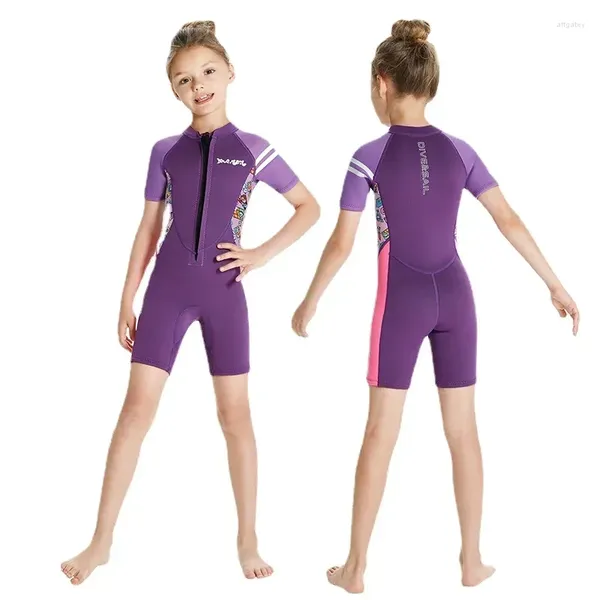 Mutada de banho feminina de uma peça de manga curta neoprene roupas de mergulho infantil no traje de banho fria de merda de merda de merda de mergulho de 2,5 mm