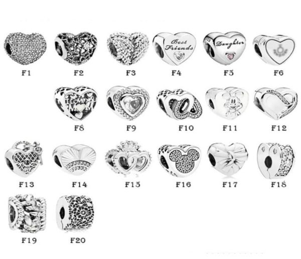 Novo 925 Silverling Silver Fit Charms Bracelets Love Heart Filha Amiga Mouse Lock Crown Charm de arco para mulheres Europeias Casamento Jóias de moda original4228922