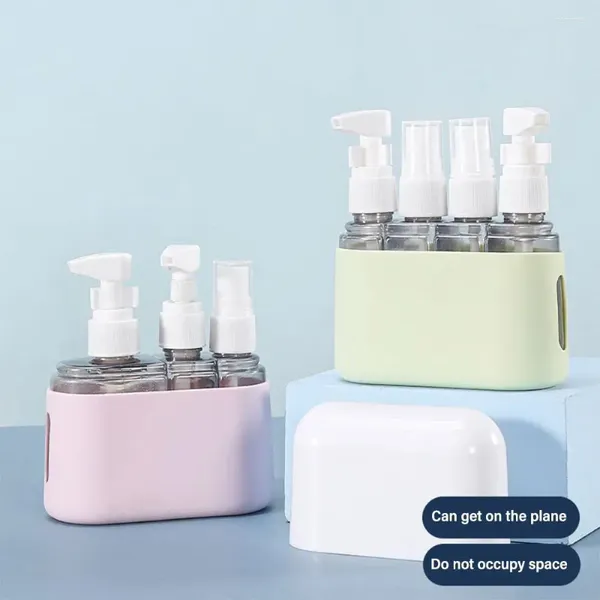 Garrafas de armazenamento 4 em 1 dispensador de viagem conjunto de shampoo loção para alcoólatra Spray Spray Recipiente recarregável com mangas de silício