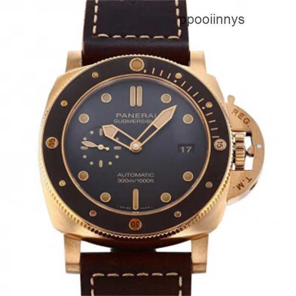 Relógios de luxo paneraiss luminor assista a uma série submersível de design italiano bronze relógio mecânico automático masculino PAM00968 Second Hand Luxury Watch Brown mano