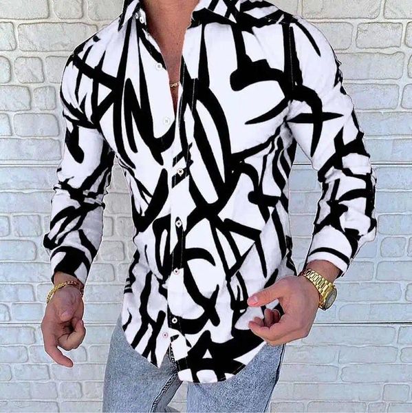 Herren Casual Shirts Shirt Hemd schwarzer Linie 3D Printed Long Sleeve Single Breasted Fashion Design Prom Party Jacke