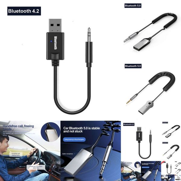Nuovo kit per auto Bluetooth 2024 2024 2 IN1 Bluetooth 5.0 trasmettitore Wireless ricevitore Bluetooth Auto AUX 3,5 mm Adattatore Bluetooth Cavo audio per cuffie per altoparlanti