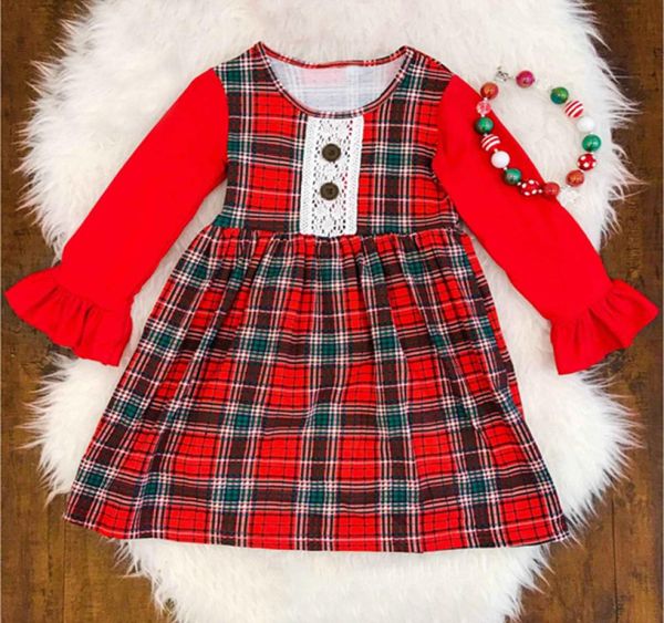 Новые маленькие девочки Scotland Plaids платье модные милые платья с длинным рукавом детское платье для 80120cm760869