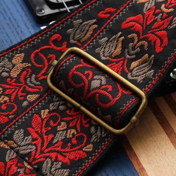 Accessori regolabili lussuoso lussuoso vera pelle estremità per chitarra da ricamo a tracolla di cotone per basso per basso acustico elettrico ukulele