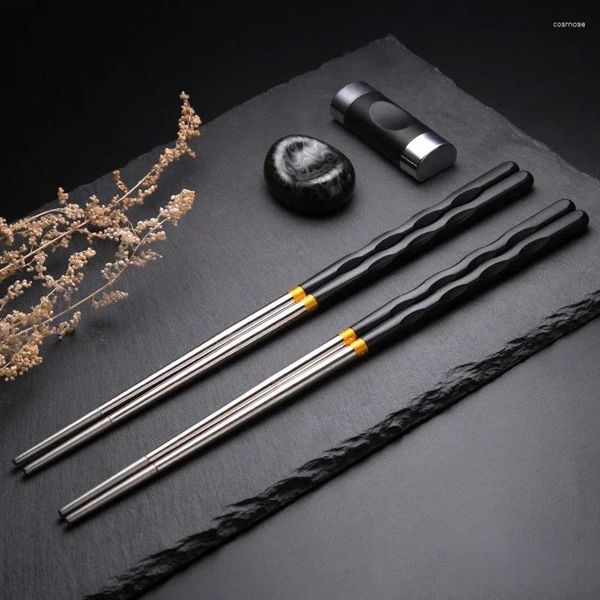 Pauzinhos 2 pares de aço inoxidável de aço chinês wand metal bastões coreanos macarrão de sushi reutiliza utensílios de jantar reutilizados