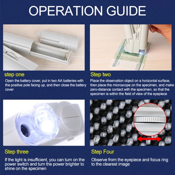 Lampada a led da microscopio da tasca da 100x da tasca da 100x per la luce per lepaglieri per la pelle per l'industria dell'elettronica di gioielli
