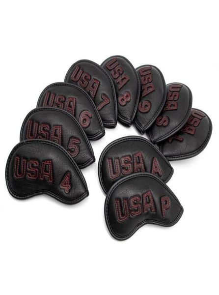 Golfclub Iron Cover Headcover USA mit Redwhite Stitch Golf Iron Head Covers Golf Club Iron Headovers Wedges Covers 10pcsset 226938137