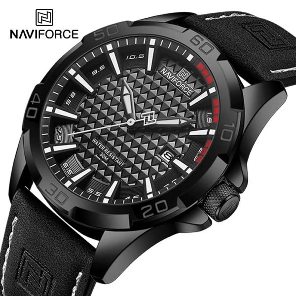 Saatler Naviforce orijinal moda erkekler için vahşi saatler su geçirmez deri adam kol saat