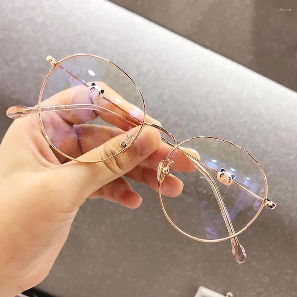 Güneş Gözlüğü Moda Kadın Ofis Anti Mavi Işık Büyük Boyutlu Bilgisayar Gözlükleri Büyük Metal Çerçeve Sevimli Panda Bloket Gözlükler