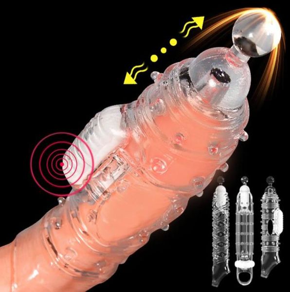 Extensões de massagem Manga de pênis de brinquedo Macho de aumento de machos de retardamento de vibrador massageador de massagador de pau anel vibratando tampa de adultos brinquedos de sexo para men4062409