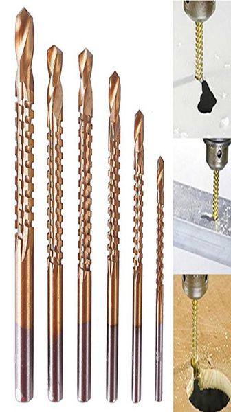 6pcs com revestimento de titânio HSS Bit Bit Bit Drill Drill elétrico Era em orifício de metal Grooving Brills Brills de perfuração de madeira Carpenter Woodwork3900509