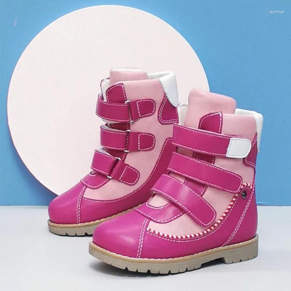 Stiefel Ortoluckland Kinder Mädchen Spring Orthopädische Schuhe Kinder Kleinkind Jungen Winter schwarzer Leder Gummi -Stiefel 2 bis 8 Jahre alt