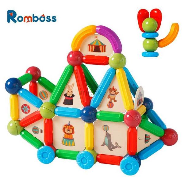 Dekompresyon oyuncak romboss 78pcs manyetik çubuklar yapı taşları oyuncaklar çocuklar için oyuncaklar montessori eğitim öncesi oyuncak mıknatıs yapı seti hediyeler 240413