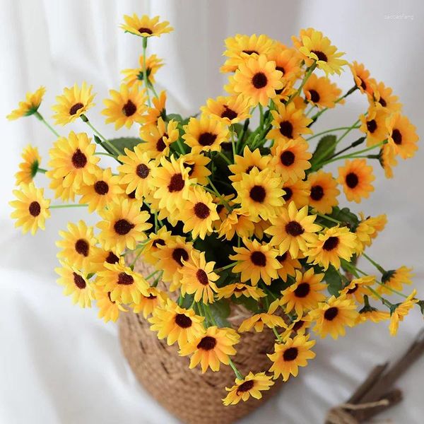 Dekorative Blumen Kamomile 22 Köpfe Seide Künstliche Blume Gänseblümchen Weißer gefälschter Zimmer Hochzeitsauto Tisch Party Geschenke Dekorationen Diy Bouquet