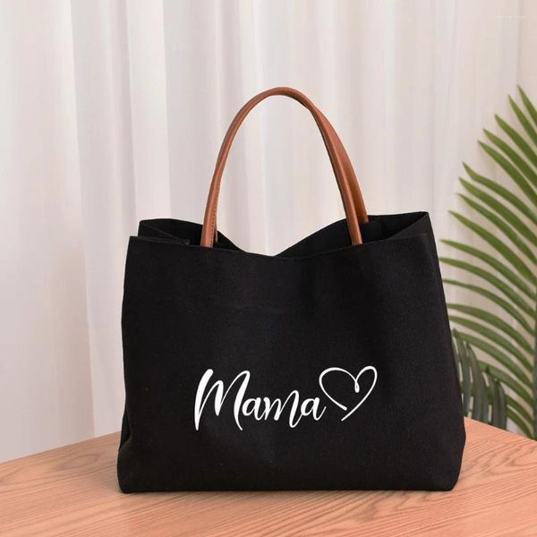 Borse per la spesa Mama 'Sticker Women Canvas Mom Nonna Nana Mimi Gigi Regalo per la festa della mamma Baby Shower Beach Travel Personalizza Tote Bag