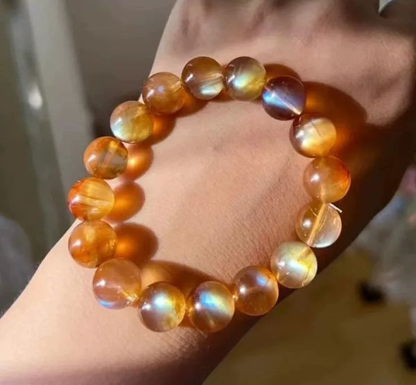 Pulseira de pedras preciosas de laranja de laranja de 7 mm de miçangas redondas transparentes homens homens esticam cristal labradorito moonstone moda aaaaaaaa 240409