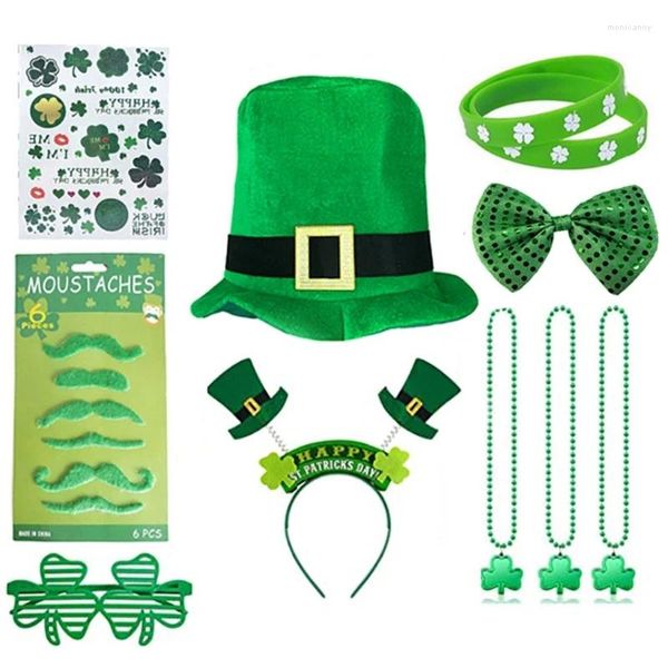 Garotas de garotas Shamrock Flat Hat ST Patricks Day Gula com Bangesnecklace Set