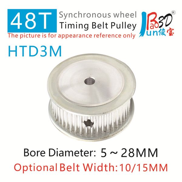 HTD3M 48 Zähne -Zahnriemenscheibenbreite 10 15 mm Bohrung 6 6.3 8 10 12 14 15 16 18 mm 3 m 48T Synchronrad -Zahnrad 3D -Druckerteile Teile