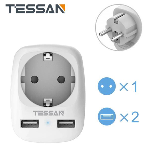 Parçalar Tessan USB Soket Adaptörü, 2 USB bağlantılı soket (4000W) iPhone, iPad, iaptop için iki USB bağlantısı (2.4a) çift fişe AB duvar şarj cihazı