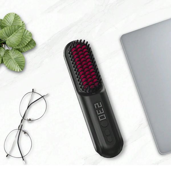 Pinsel drahtloses Haar glätten Kamm Negative Ionen Der tragbare elektrische Kamm gerade Clip Antistatic Ionic Hair Pinsel heißer Busch