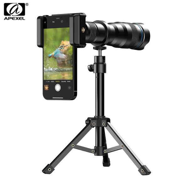 Telescópios Apexel 4K 36X Telescópio monocular Zoom Lente telefoto para telefone com suporte universal de suporte de metal para pássaros de tiro/a lua/jogo