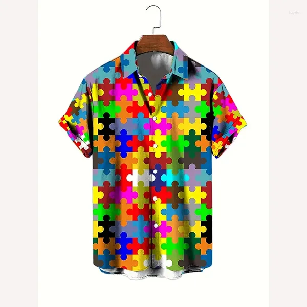 Camisa casual de camisa masculina colorida impressão 3D quebra