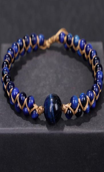 Fehame di alta qualità lapis naturale lazuli blu tigre perline di pietra oculare bracciali per donne uomini allungare la coppia di braccialetti rotondi regalo 6995071