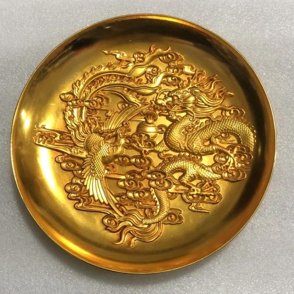 Dekorative Figuren Antique Kollektion Kupfer Gold plattiert Dragon Phoenix wunderschön geschnitzte Haushandwerksdekorationen