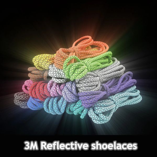 1 par de cadarços reflexivos de melhor qualidade para cadarços redondos botas e tênis Shoelace 19 cores comprimento 100cm 120cm 140cm 160cm 240321