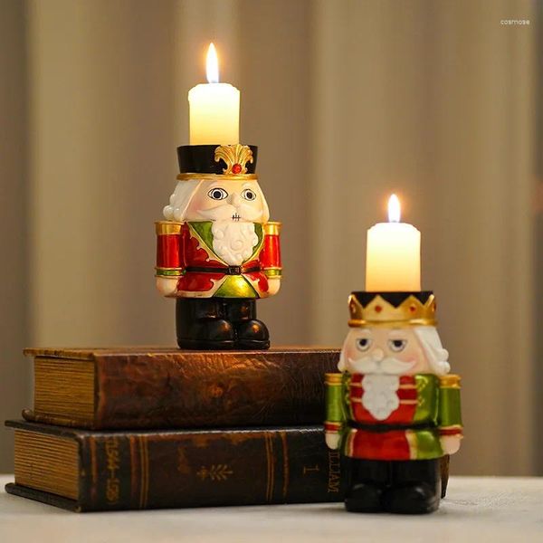 Titulares de vela Decoração de sala de estar bonecas de 14 cm de nozes resinadas em miniatura para lareira para lareira de Natal Interior