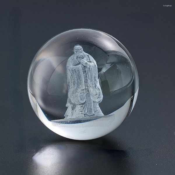 Estatuetas decorativas confucusius bola de cristal 3d a laser gravado filósofo chinês kongzi estátua figure -peso -vidro esfera globo