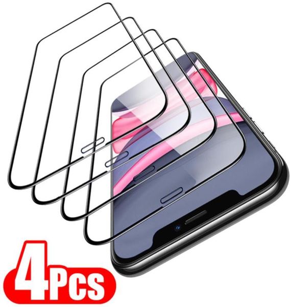 4pcs Полное покрытие с закаленным стеклом на iPhone 11 12 13 Pro Max Screen Protector 6 7 8 Plus X XR XS MAX SE 205122144