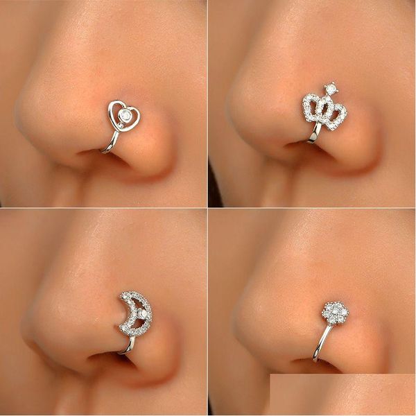 Burun Halkaları Saplamalar 16 Styles Sier Kaplama Kadınlar İçin Sahte Küçük Kristal Bakır Piercing Clip üzerinde manşet Stud kadın moda parti Jewe Dhvmr