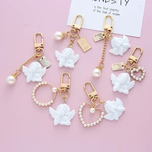 Tornari alla moda in resina bianca angelo ragazza lettera keychain vintage mini pearl love keyrings holder borse bourchphone ciondoli accessori regalo