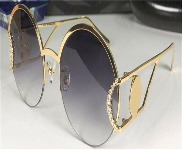 Novos óculos de sol de design de moda 2094s Metal Round Half Frame com a cabeça da pilha de diamante