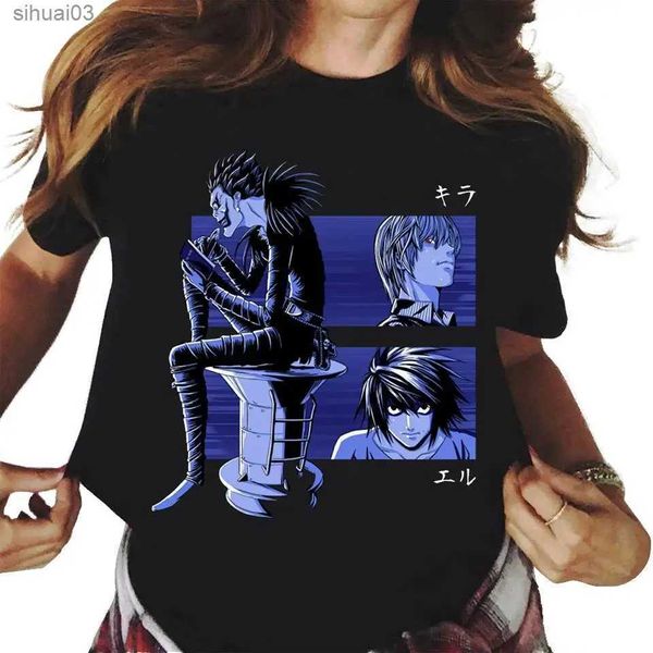 T-shirt feminina japonesa Anime Death Note Graphic Print Shert Men Mulheres Moda Harajuku Manga curta Plus Size UNISSEX TILHA