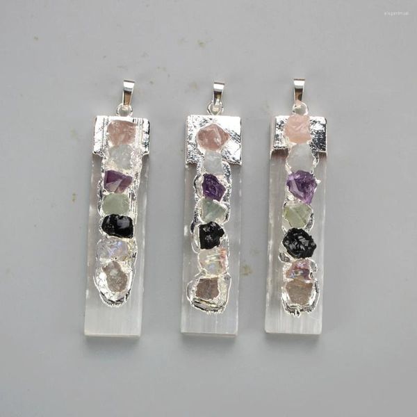Colares pendentes Borosa Art Deco Silver Selenite 7 Chakra Crystal Natural Stone Charms for Women Colar Jewelry Acessórios Presente