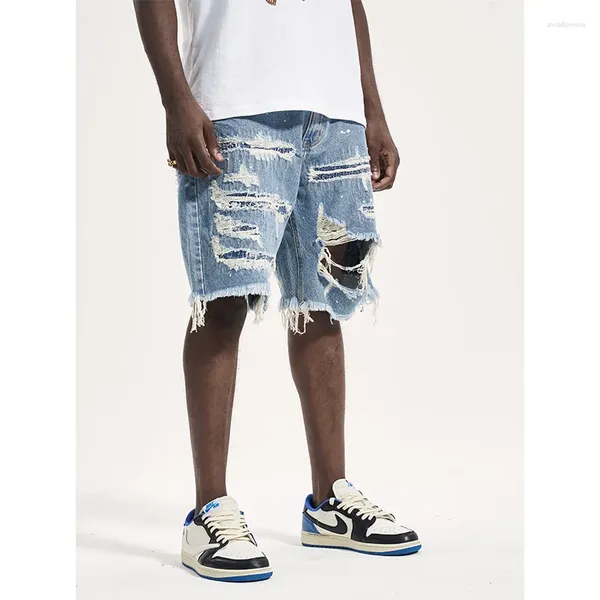 Pantaloni da uomo High Street Designer Wear Style Patch strappato Old Men Brands Fashion Brands Casual Sump Shorts Summer Denim