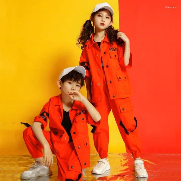 Bühnenbekleidung Fashion Shirt Jogger Orange Kinder Street Dance für Mädchen Jungen Tanzkleidung Dancing Kleidung Ballsaal Jazz Hip Hop Kostüme