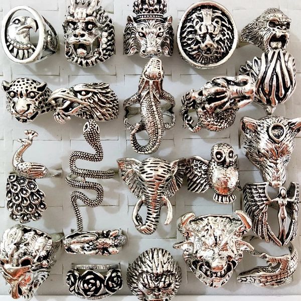 25pcslot Exagerado Ferocious Animals Rocker Biker Man Ring Dragon Snake Owl Owl Men Big Party Gift Wholesale Mixed240412