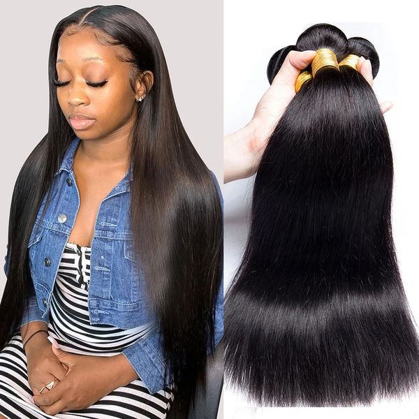 12a Straight Hair Bündel rohen brasilianischen Menschen für schwarze Frauen natürliche Farbe 34 Remy Long 30 Zoll 240402