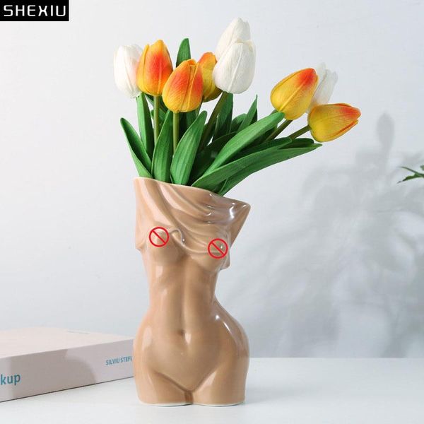 Body Art Ceramic Vase Bust Figure Flower Pots Decorative Fiori artificiali Disposizione floreale Desktop Ornaments Statue