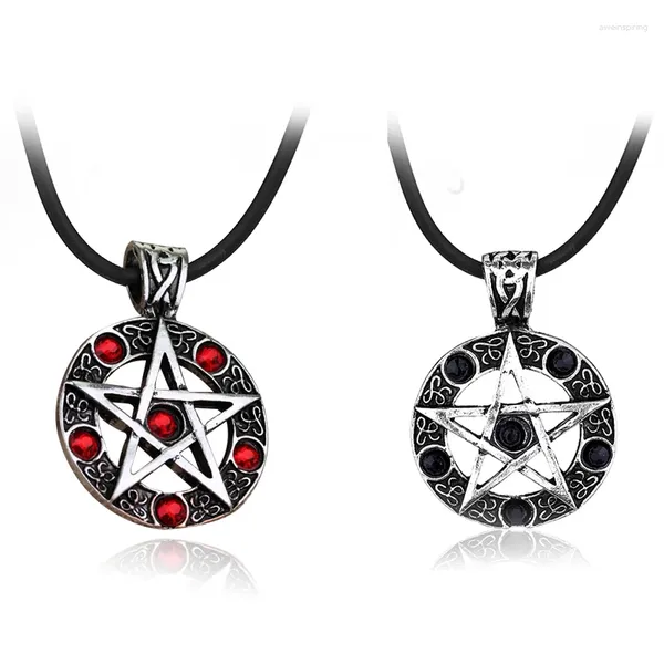 Colares pendentes Vintage Vintage Red Lúcifer Satanás Proteção Proteção Estrela Amuleta Pentagrama Jóias Menina Mulheres Mulheres Mulheres
