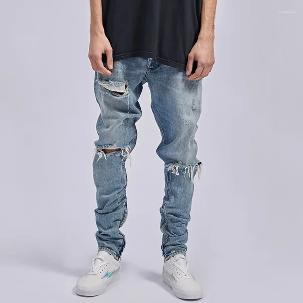 Pantaloni da uomo High Street National Fashion Hipster jeans skinny con cattive ginocchia