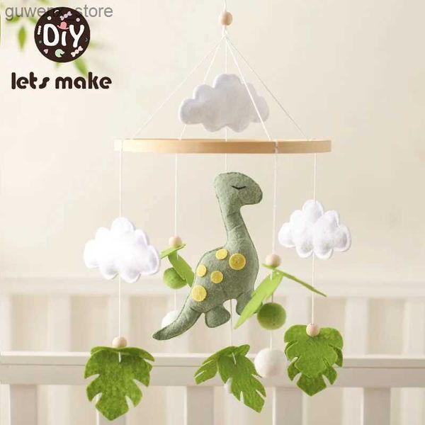 Mobiles# Felt Dinosaur Wooden Mobile Mobile Bell Bell Hanging Toy Baby Rattle Toys 0-12 meses Recém-nascido infantil suportes de presente de berço Y240412Y240417YHQF