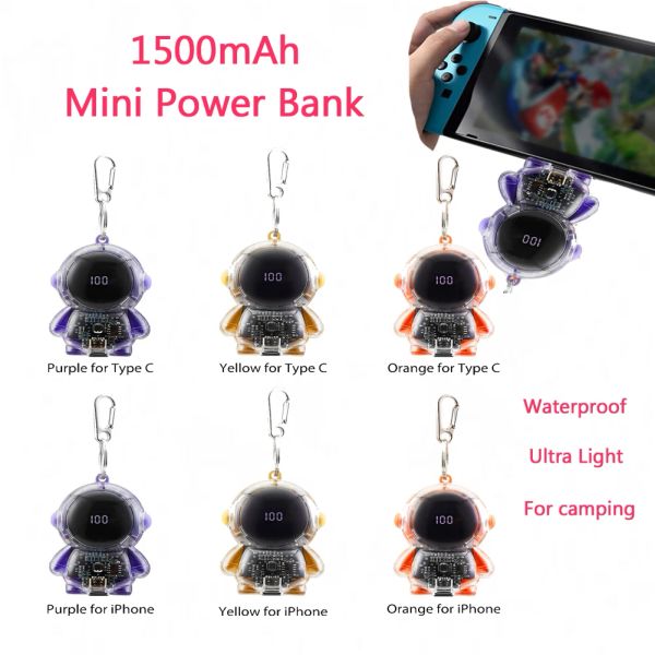 Rings 1500Mah Mini Power Bank Spaceman Caricatore Wireless Display Digital Display Batteria Wireled Waterproof Ultra Light for Outdoor Camp