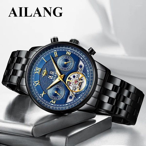 Нарученные часы Ailang Mass Mens Mechanical Watch Watch Stainable Steel Водонепроницаемые светящиеся роскошные турбийновые часы для мужчин Relogio Masculino